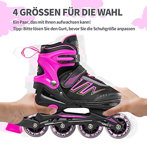 Hiboy Patines en línea ajustables con todas las ruedas iluminadas, patines para exteriores e interiores, para niños, niñas y principiantes (talla pequeña: 31-34), color rosa