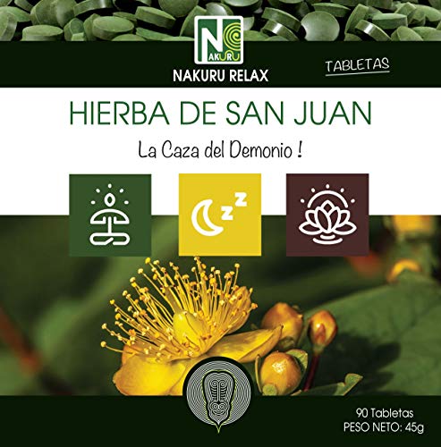 Hierba de San Juan/NAKURU Relax/Polvo orgánico seco y comprimido en frío/Analizado y acondicionado en Francia /"¡La Caza del Demonio!" (90 Tabletas de 500mg / Peso Neto: 45g / Dorado) Hierba de San Juan/NAKURU Relax/Polvo orgánico seco y comprimido en frío/Analizado y acondicionado en Francia /"¡La Caza del Demonio!" (90 Tabletas de 500mg / Peso Neto: 45g / Dorado)
