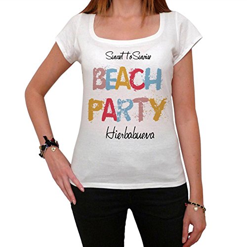 Hierbabuena Beach Party, La Camiseta de Las Mujeres, Manga Corta, Cuello Redondo, Blanco Hierbabuena Beach Party, La Camiseta de Las Mujeres, Manga Corta, Cuello Redondo, Blanco