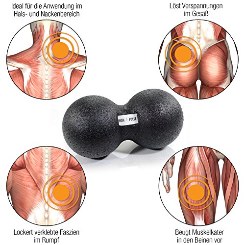 High Pulse Bolas de Masaje Lacrosse – Pelotas dobles para masaje y regeneracion muscular en cuello y espalda (12 cm)