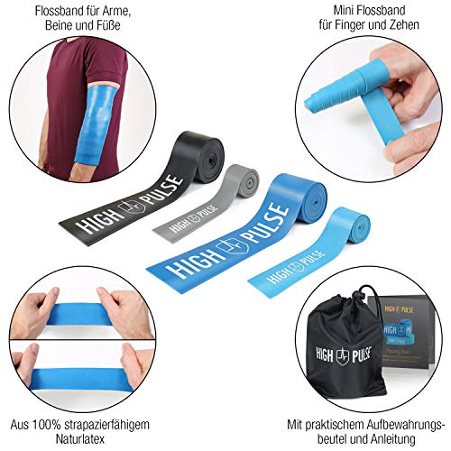 High Pulse® Floss Band | Incluye – Bolsa de transporte y accesorios – 2 bandas compresión – Bandas fitness de atletas para articulaciones, tendones y ligamentos + mini banda para los dedos. High Pulse® Floss Band | Incluye – Bolsa de transporte y accesorios – 2 bandas compresión – Bandas fitness de atletas para articulaciones, tendones y ligamentos + mini banda para los dedos.