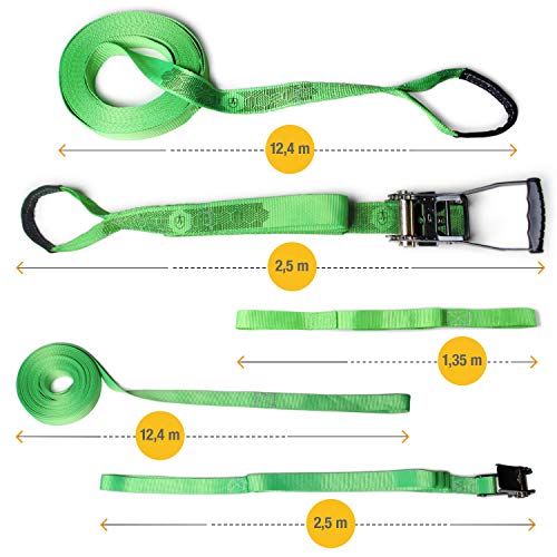 High Pulse Slackline Incl. Instrucciones | 15 m – Set de Slackline con Tensor, Protección de tensores, Cuerda auxiliar para principiantes, Protectores de árbol y Bolsa de transporte