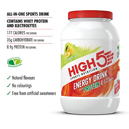 HIGH5 Bebida Energética con Bolsitas de Proteína con Carbohidratos, Proteína y Electrolitos (Cítrico, 1,6 kg)