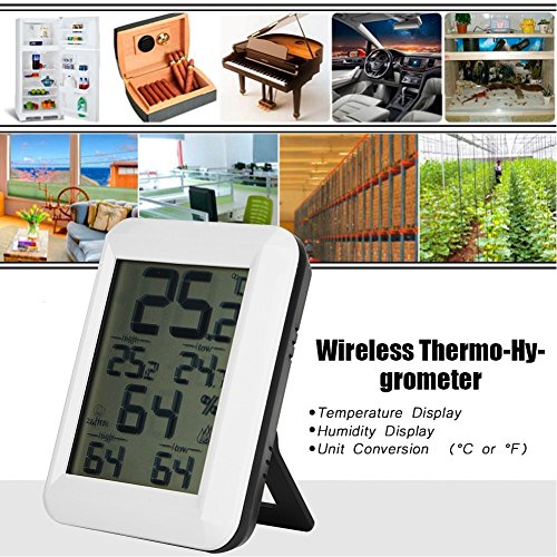 Higrómetro digital inalámbrico para interiores, temperatura y humedad con pantalla táctil LCD y monitor de temperatura de retroiluminación (sin transmisor exterior) Higrómetro digital inalámbrico para interiores, temperatura y humedad con pantalla táctil LCD y monitor de temperatura de retroiluminación (sin transmisor exterior)