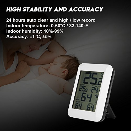 Higrómetro digital inalámbrico para interiores, temperatura y humedad con pantalla táctil LCD y monitor de temperatura de retroiluminación (sin transmisor exterior) Higrómetro digital inalámbrico para interiores, temperatura y humedad con pantalla táctil LCD y monitor de temperatura de retroiluminación (sin transmisor exterior)