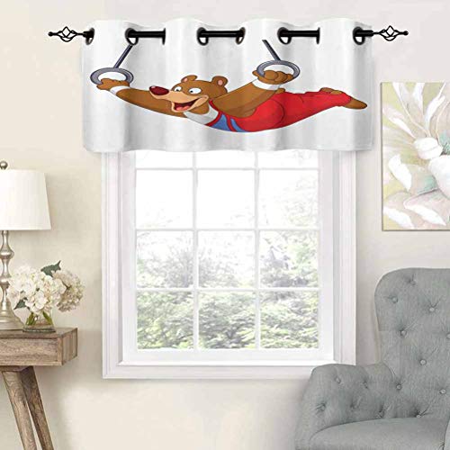 Hiiiman Cenefa de cortina con ojales, diseño de oso de gimnasta masculino con anillas, diseño artístico de dibujos animados, juego de 1, 132 x 45 cm para decoración de interiores Hiiiman Cenefa de cortina con ojales, diseño de oso de gimnasta masculino con anillas, diseño artístico de dibujos animados, juego de 1, 132 x 45 cm para decoración de interiores