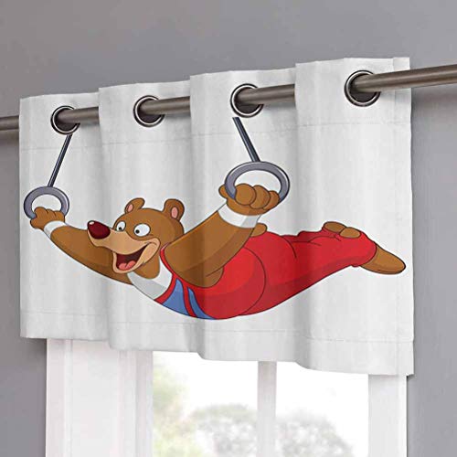 Hiiiman Cenefa de cortina con ojales, diseño de oso de gimnasta masculino con anillas, diseño artístico de dibujos animados, juego de 1, 132 x 45 cm para decoración de interiores Hiiiman Cenefa de cortina con ojales, diseño de oso de gimnasta masculino con anillas, diseño artístico de dibujos animados, juego de 1, 132 x 45 cm para decoración de interiores
