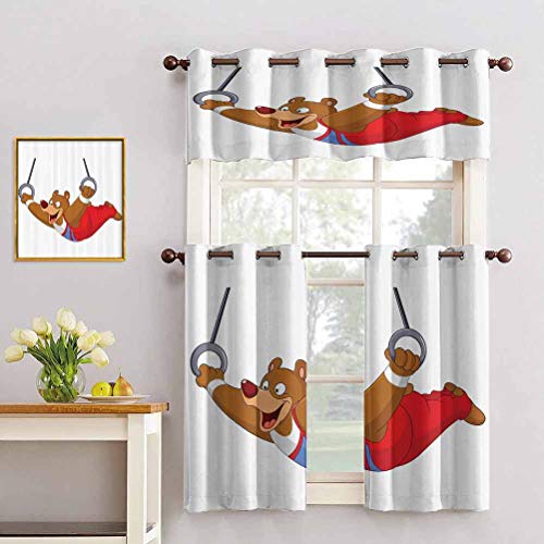 Hiiiman Cenefa de cortina con ojales, diseño de oso de gimnasta masculino con anillas, diseño artístico de dibujos animados, juego de 1, 132 x 45 cm para decoración de interiores Hiiiman Cenefa de cortina con ojales, diseño de oso de gimnasta masculino con anillas, diseño artístico de dibujos animados, juego de 1, 132 x 45 cm para decoración de interiores