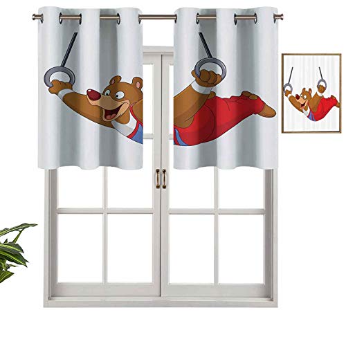 Hiiiman Cenefa de cortina con ojales, diseño de oso de gimnasta masculino con anillas, diseño artístico de dibujos animados, juego de 1, 132 x 45 cm para decoración de interiores Hiiiman Cenefa de cortina con ojales, diseño de oso de gimnasta masculino con anillas, diseño artístico de dibujos animados, juego de 1, 132 x 45 cm para decoración de interiores
