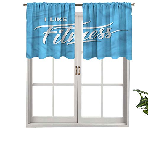 Hiiiman Cenefa de cortina opaca con bolsillo para barra, con cita I Like Fitness, juego de 2, 137 x 91 cm, falda corta recta para sala de estar Hiiiman Cenefa de cortina opaca con bolsillo para barra, con cita I Like Fitness, juego de 2, 137 x 91 cm, falda corta recta para sala de estar
