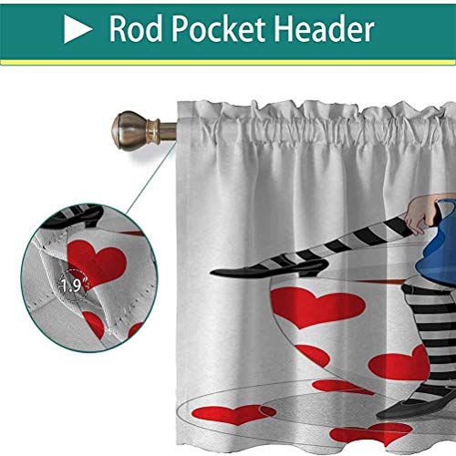 Hiiiman Cenefa de cortina para interior y hogar, diseño de Alicia sentada en una taza de té con forma de corazón, juego de 2, 137 x 91 cm para baño y café Hiiiman Cenefa de cortina para interior y hogar, diseño de Alicia sentada en una taza de té con forma de corazón, juego de 2, 137 x 91 cm para baño y café