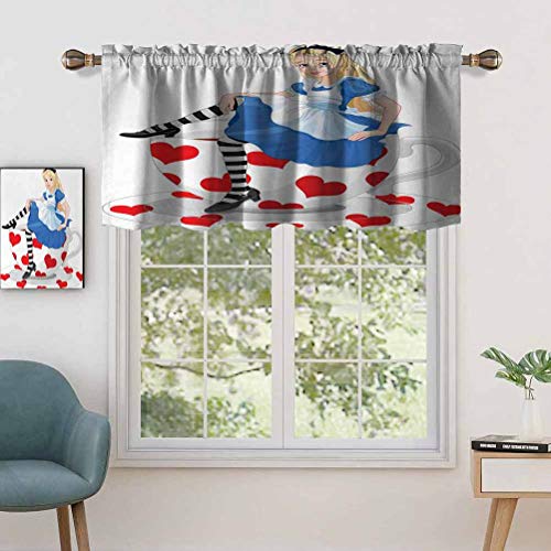 Hiiiman Cenefa de cortina para interior y hogar, diseño de Alicia sentada en una taza de té con forma de corazón, juego de 2, 137 x 91 cm para baño y café Hiiiman Cenefa de cortina para interior y hogar, diseño de Alicia sentada en una taza de té con forma de corazón, juego de 2, 137 x 91 cm para baño y café