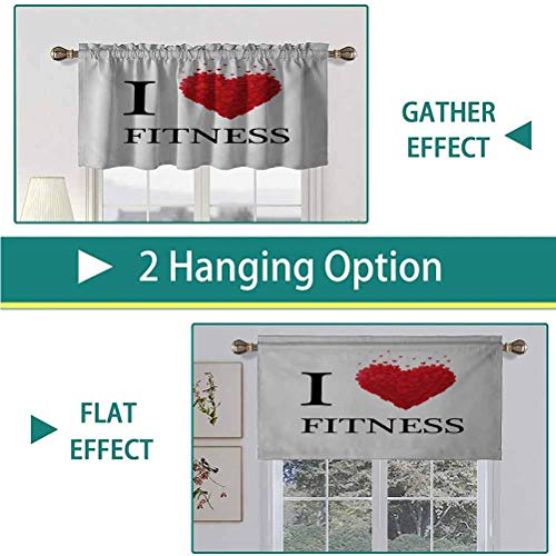 Hiiiman Cenefas de cortina con bolsillo para barra I Love Fitness con corazones románticos, juego de 2, 42 x 24 pulgadas, aislamiento térmico para sala de estar Hiiiman Cenefas de cortina con bolsillo para barra I Love Fitness con corazones románticos, juego de 2, 42 x 24 pulgadas, aislamiento térmico para sala de estar