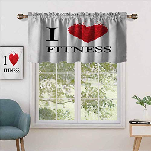 Hiiiman Cenefas de cortina con bolsillo para barra I Love Fitness con corazones románticos, juego de 2, 42 x 24 pulgadas, aislamiento térmico para sala de estar