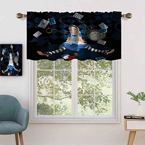 Hiiiman Cenefas de cortina con bolsillo para barra, tamaño adulto, Alicia sentada con tarjetas voladoras, juego de 2, 137 x 91 cm, aislamiento térmico para sala de estar