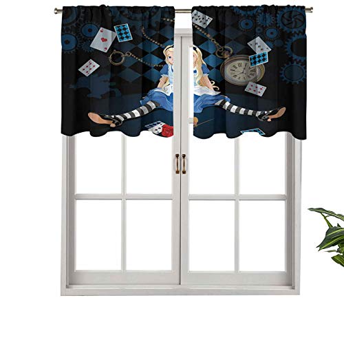 Hiiiman Cenefas de cortina con bolsillo para barra, tamaño adulto, Alicia sentada con tarjetas voladoras, juego de 2, 137 x 91 cm, aislamiento térmico para sala de estar Hiiiman Cenefas de cortina con bolsillo para barra, tamaño adulto, Alicia sentada con tarjetas voladoras, juego de 2, 137 x 91 cm, aislamiento térmico para sala de estar