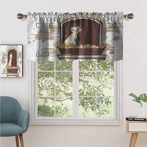 Hiiiman Cenefas para ventana con bolsillo para barra, diseño de animales, gato, mascota, sonrisa, positiva, ventana de apartamento, 2 unidades, 137 x 91 cm para ventana de cocina