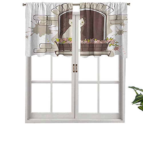 Hiiiman Cenefas para ventana con bolsillo para barra, diseño de animales, gato, mascota, sonrisa, positiva, ventana de apartamento, 2 unidades, 137 x 91 cm para ventana de cocina