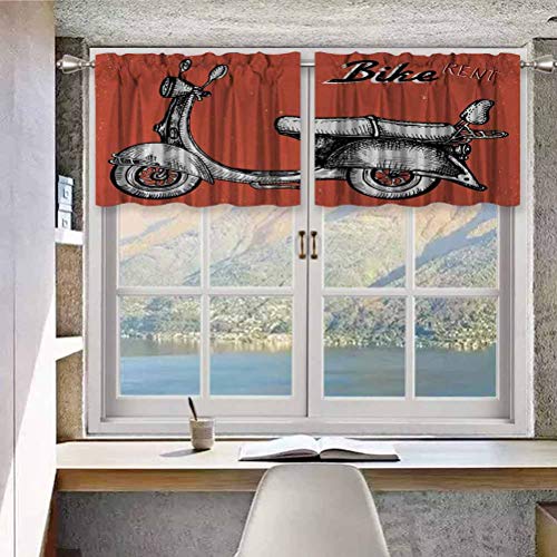 Hiiiman Cortina opaca corta con dobladillo para barra, diseño retro de escúter para alquiler de bicicletas Classic Grunge, juego de 2, cortinas de cocina de 42 x 24 pulgadas para sala de estar