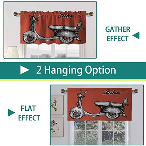 Hiiiman Cortina opaca corta con dobladillo para barra, diseño retro de escúter para alquiler de bicicletas Classic Grunge, juego de 2, cortinas de cocina de 42 x 24 pulgadas para sala de estar