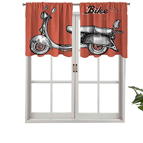 Hiiiman Cortina opaca corta con dobladillo para barra, diseño retro de escúter para alquiler de bicicletas Classic Grunge, juego de 2, cortinas de cocina de 42 x 24 pulgadas para sala de estar