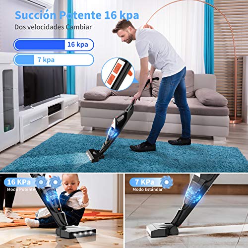 Hikeren Aspiradora Escoba 16 Kpa Aspiradora Hogar Escoba Sin Cable Aspiradora de Mano con Batería de 2500mAh 2 Velocidades de Aspiradoras Verticales, 4 Luces LED & Filtro Lavable, 2 Cepillos Hikeren Aspiradora Escoba 16 Kpa Aspiradora Hogar Escoba Sin Cable Aspiradora de Mano con Batería de 2500mAh 2 Velocidades de Aspiradoras Verticales, 4 Luces LED & Filtro Lavable, 2 Cepillos