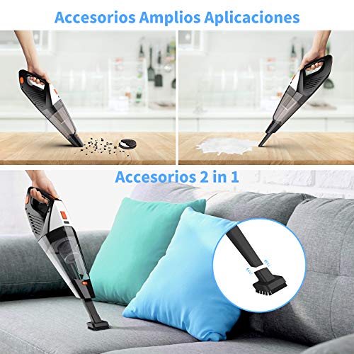 Hikeren Aspiradora Escoba 16 Kpa Aspiradora Hogar Escoba Sin Cable Aspiradora de Mano con Batería de 2500mAh 2 Velocidades de Aspiradoras Verticales, 4 Luces LED & Filtro Lavable, 2 Cepillos