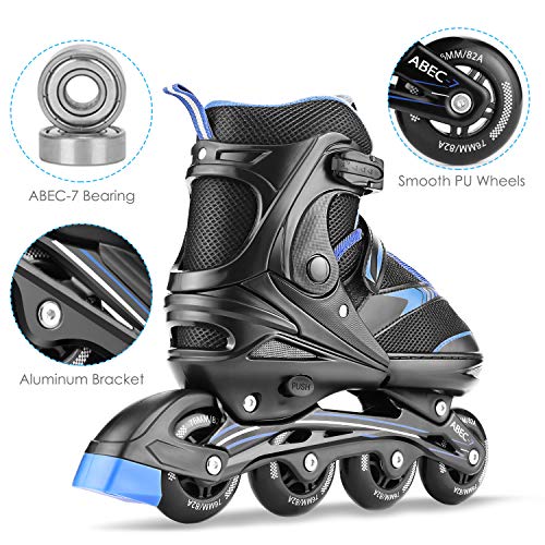 Hikole - Patines en línea para adultos y niños, ajustables, con ruedas, 76 mm, 82 A, talla 39-43, máx. Carga 80 kg (azul, L: 35 – 38 UE)