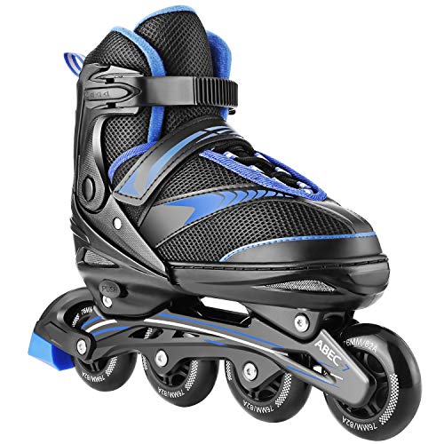 Hikole - Patines en línea para adultos y niños, ajustables, con ruedas, 76 mm, 82 A, talla 39-43, máx. Carga 80 kg (azul, L: 35 – 38 UE)