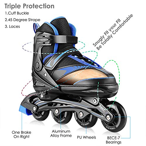 Hikole - Patines en línea para adultos y niños, ajustables, de poliuretano, resistentes al desgaste, talla 35 – 43, máx. Carga 80 kg