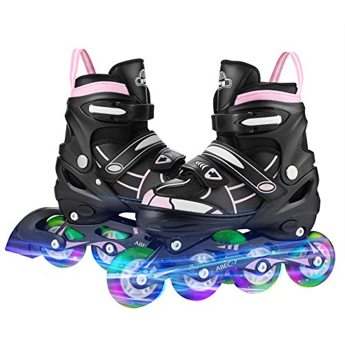 Hikole Patines en línea, patines ajustables con hoja de luz intermitente, ruedas de patines en línea para niños pequeños