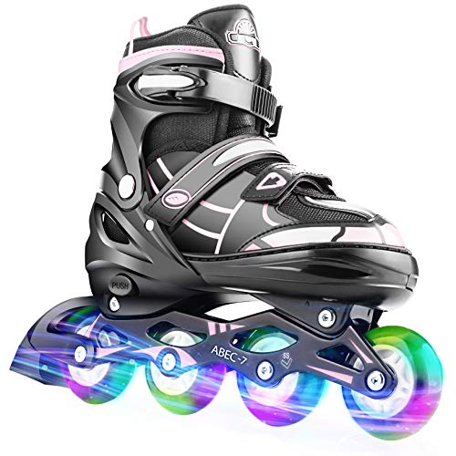Hikole Patines en línea, patines ajustables con hoja de luz intermitente, ruedas de patines en línea para niños pequeños