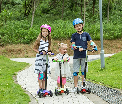 Hikole Patinete Infantil 3 Ruedas, niños de Altura Ajustable Scooter para niños y niñas 3-12, luz LED Intermitente Ruedas de PU (Almacén checo)