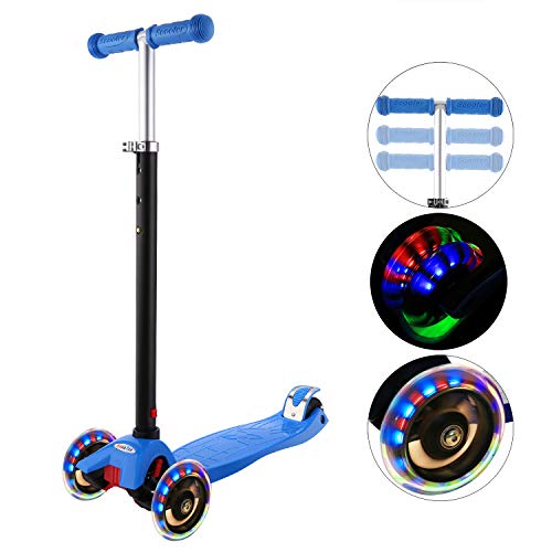 Hikole Patinete Infantil 3 Ruedas, niños de Altura Ajustable Scooter para niños y niñas 3-12, luz LED Intermitente Ruedas de PU (Almacén checo)