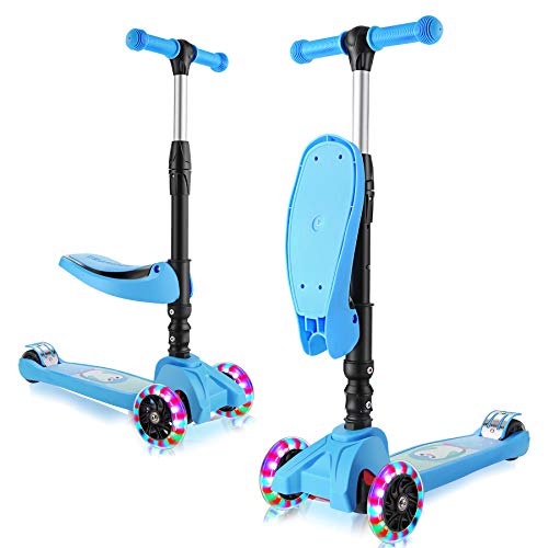 Hikole Patinete para niños con Asiento Plegable y Manillar Ajustable, Patinete de 3 Ruedas para Niñas y Niños de 2 a 8 Años 50 kg de Carga