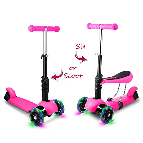Hikole Patinete para niños con Asiento Plegable y Manillar Ajustable, Patinete de 3 Ruedas para Niñas y Niños de 2 a 8 Años 50 kg de Carga (Rosa-3) Hikole Patinete para niños con Asiento Plegable y Manillar Ajustable, Patinete de 3 Ruedas para Niñas y Niños de 2 a 8 Años 50 kg de Carga (Rosa-3)