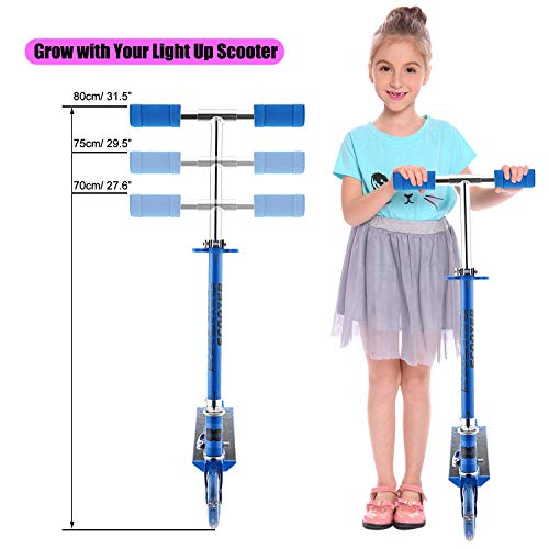 Hikole Patinetes para niños con Ruedas de luz LED, Patinetes de Altura Ajustable para Niños y Niñas, Freno de Guardabarros Trasero, Patinetes Ligero Plegable de 5 LB, Capacidad de Peso de 110 LB