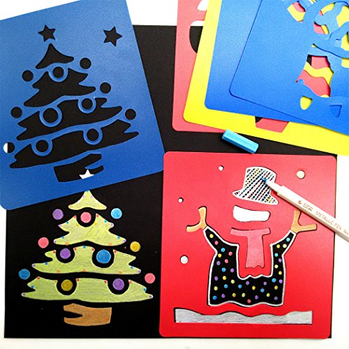 Hillento 6 paquetes (36 piezas) Plantillas de dibujo para niños, plantillas de pintura plástica, manualidades para niños, seis patrones diferentes de plantillas de pintura