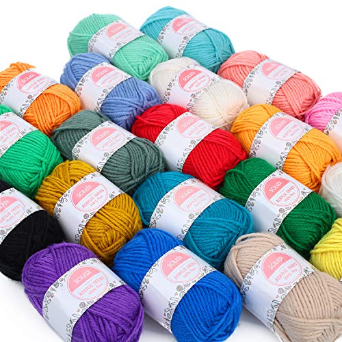 Hilo Acrílico SOLEDI lana prémium ovillos de hilo para tejer, perfecto para DIY y tejer a mano, con gratis ganchillo y bolsa de almacenamiento (25 g * 20 colores)