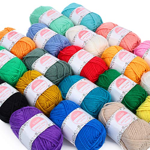 Hilo Acrílico SOLEDI lana prémium ovillos de hilo para tejer, perfecto para DIY y tejer a mano, con gratis ganchillo y bolsa de almacenamiento (25 g * 20 colores)