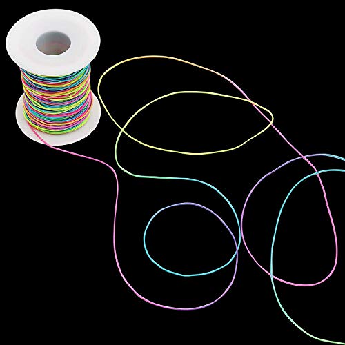 Hilo Elástico 1mm - 100m Cuerda Color Arcoíris Neón, Diseño Degradado de Color- Cordón Manualidades con Bisutería, Abalorios, Pulseras para Niños, Bandas para el Pelo, Disfraces, Llaveros y Máscaras