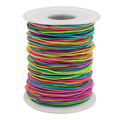 Hilo Elástico 1mm - 100m Cuerda Color Arcoíris Neón, Diseño Degradado de Color- Cordón Manualidades con Bisutería, Abalorios, Pulseras para Niños, Bandas para el Pelo, Disfraces, Llaveros y Máscaras