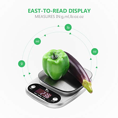 himaly Báscula de Cocina Digital de Acero Inoxidable Balanza de Alimentos Multifuncional de Alta Medicíon Precisa Pantalla LCD Peso de Cocina (10kg/1g)