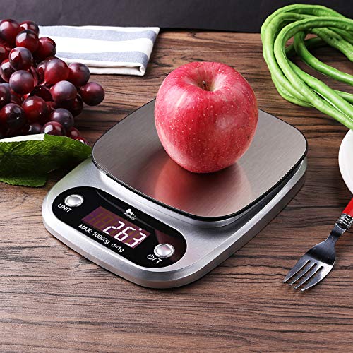 himaly Báscula de Cocina Digital de Acero Inoxidable Balanza de Alimentos Multifuncional de Alta Medicíon Precisa Pantalla LCD Peso de Cocina (10kg/1g)