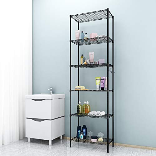 Himimi Estantería Estantería de Cocina Estantería en Metal con Ganchos Laterales de Cromado 54 x 29 x 160 cm,Negro Himimi Estantería Estantería de Cocina Estantería en Metal con Ganchos Laterales de Cromado 54 x 29 x 160 cm,Negro