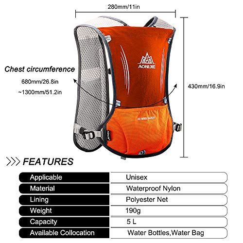 HINATAA 5L Multifunción Mochilas de Hidratación,Súper Ligero Chalecos de Hidratación Malla Transpirable, Correas Ajustables Hydration Mochila, para Hacer Senderismo, Escalar, Maratones (Naranja)