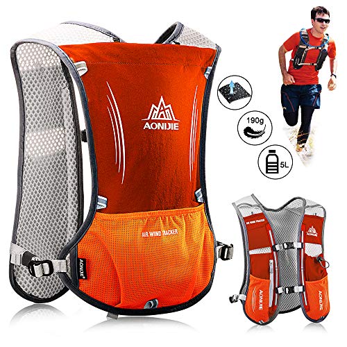 HINATAA 5L Multifunción Mochilas de Hidratación,Súper Ligero Chalecos de Hidratación Malla Transpirable, Correas Ajustables Hydration Mochila, para Hacer Senderismo, Escalar, Maratones (Naranja)