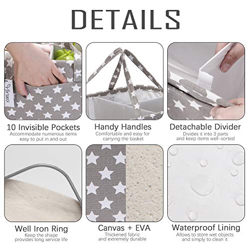 Hinwo - Cesta para pañales de bebé, 3 compartimentos, organizador portátil para el coche, cesta de regalo para recién nacidos, con divisor desmontable y 10 bolsillos invisibles pañales y toallitas Hinwo - Cesta para pañales de bebé, 3 compartimentos, organizador portátil para el coche, cesta de regalo para recién nacidos, con divisor desmontable y 10 bolsillos invisibles pañales y toallitas