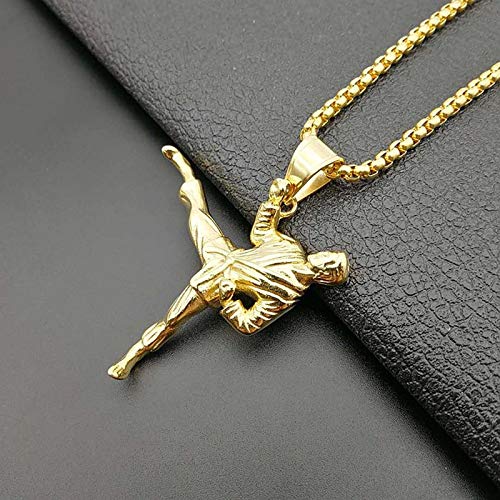 Hip Hop Rock Oro Color 316l Acero Inoxidable Taekwondo Kung Fu Colgantes Collares para Hombres Gimnasio Joyería 60cm