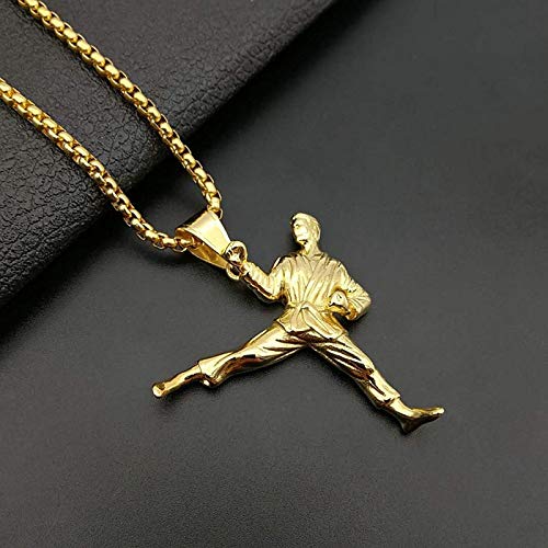 Hip Hop Rock Oro Color 316l Acero Inoxidable Taekwondo Kung Fu Colgantes Collares para Hombres Gimnasio Joyería 60cm